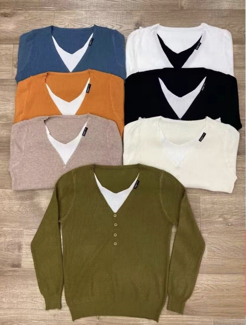 Slim V-Neck Casual Pullover