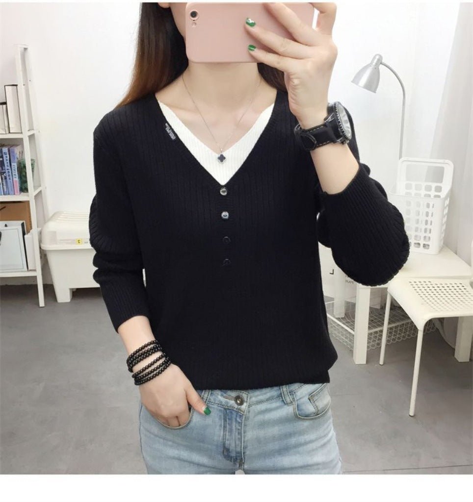 Slim V-Neck Casual Pullover