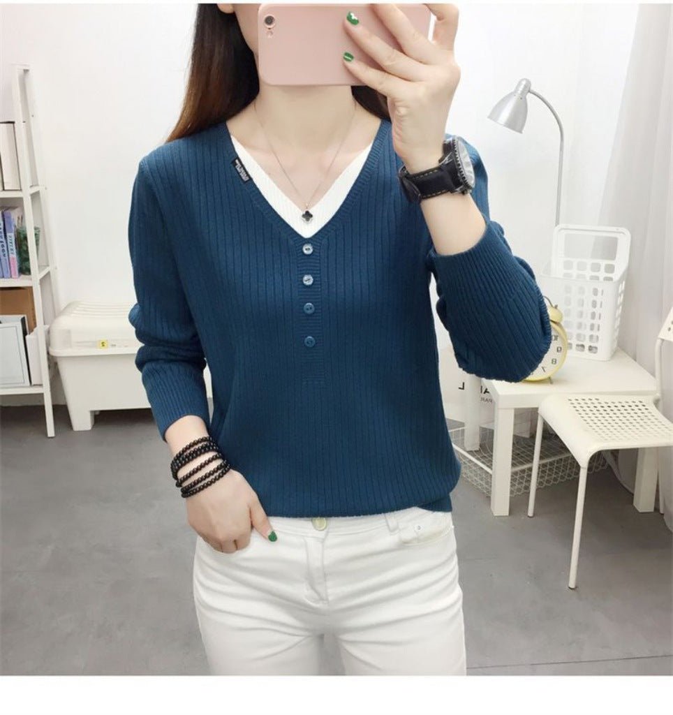 Slim V-Neck Casual Pullover