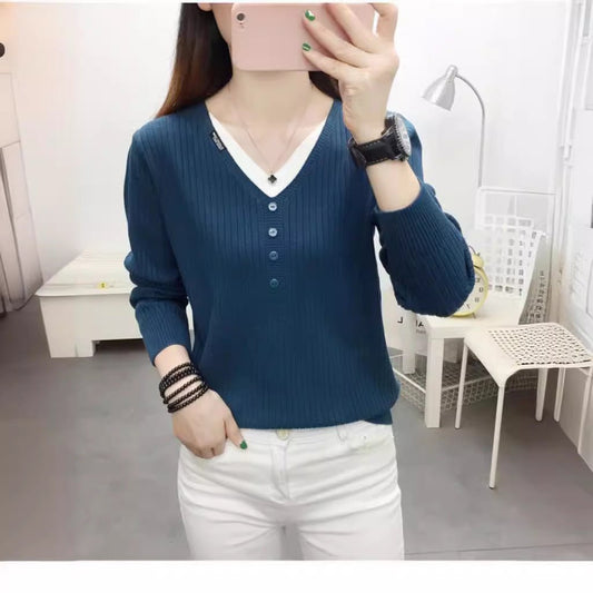 Slim V-Neck Casual Pullover