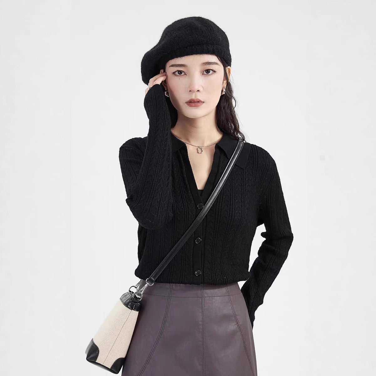 Slim Fit Polo-Collar Cardigan