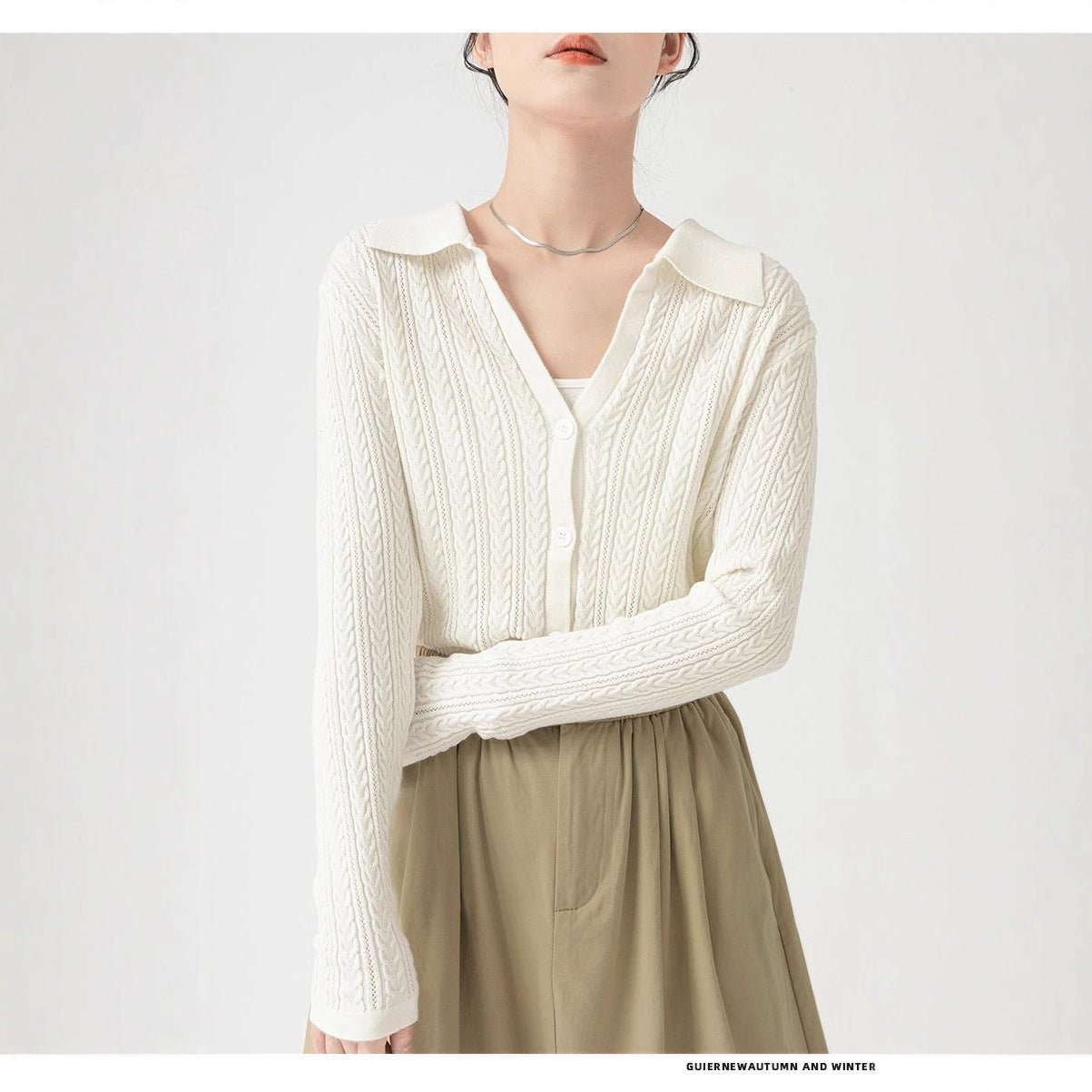 Slim Fit Polo-Collar Cardigan