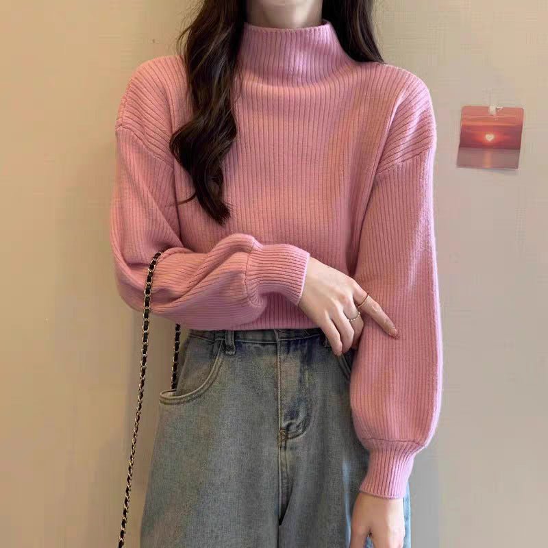 Slim Semi-Turtleneck Casual Pullover