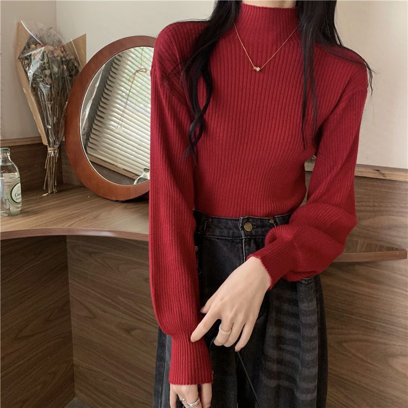 Slim Semi-Turtleneck Casual Pullover