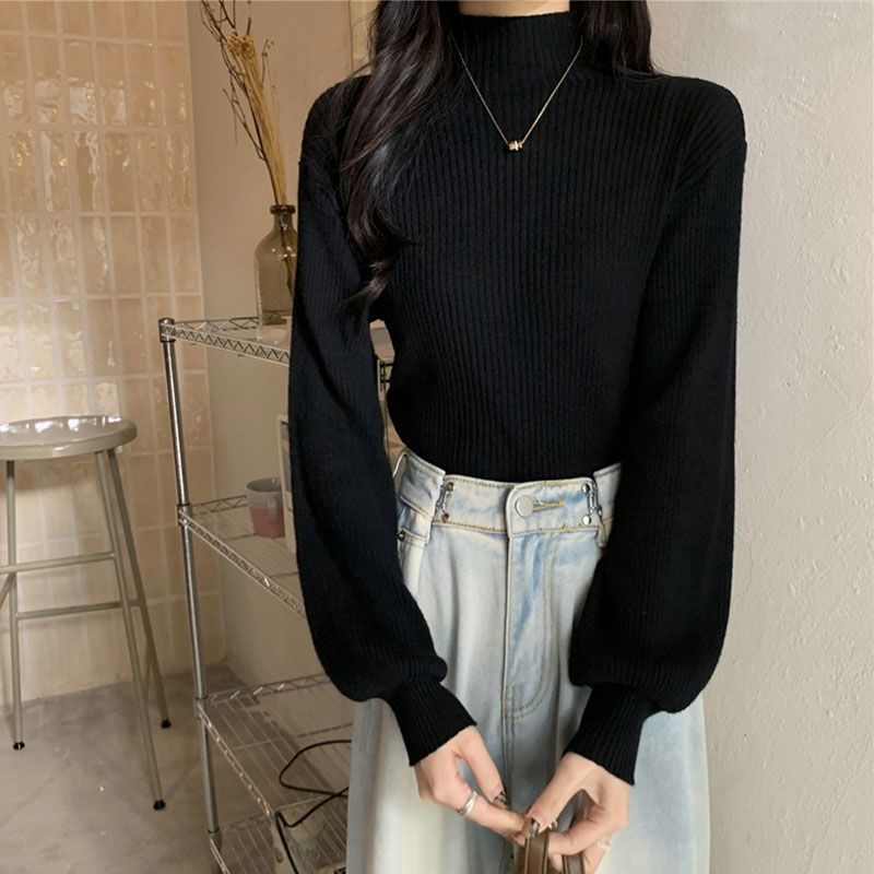 Slim Semi-Turtleneck Casual Pullover