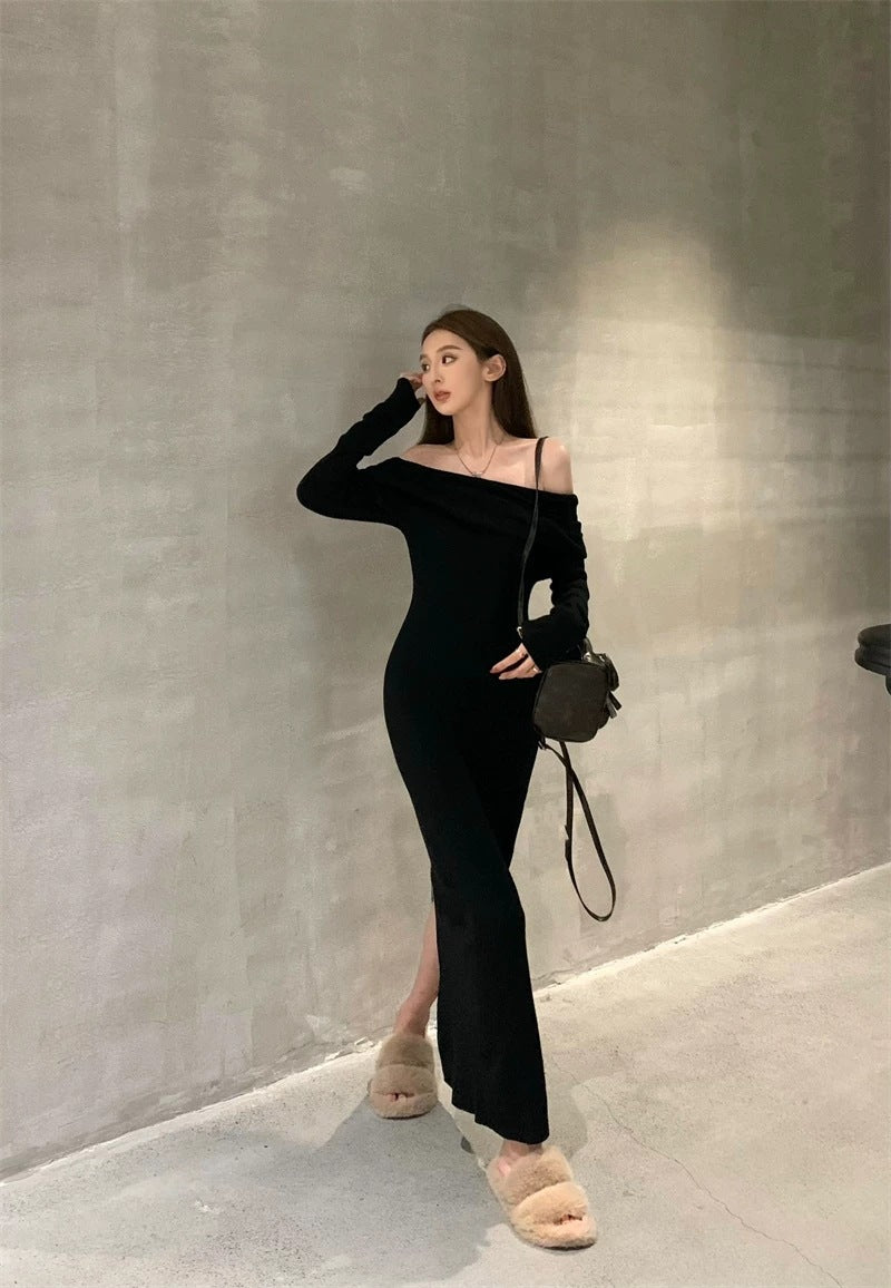 Slim One-Shoulder Pullover Dress