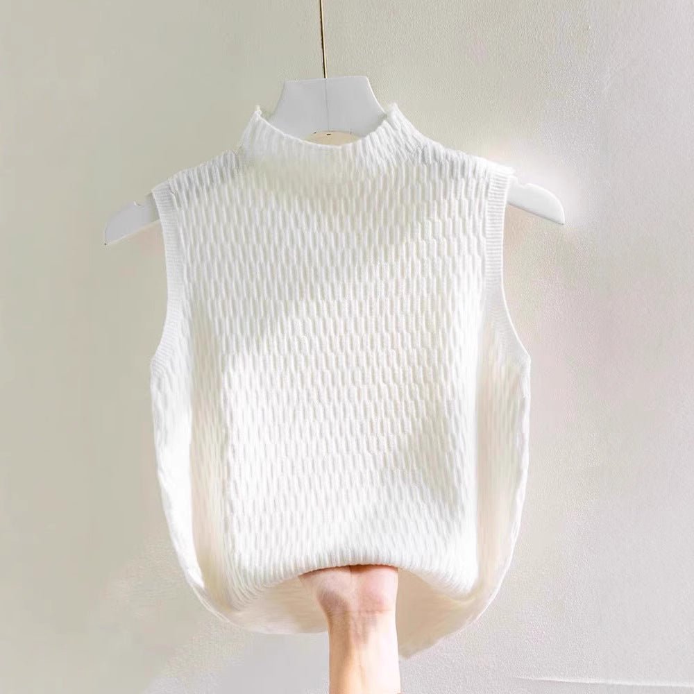 Core-Spun Semi-Turtleneck Knit Vest