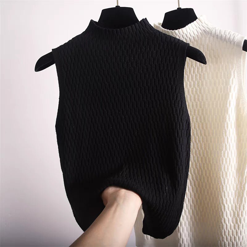 Core-Spun Semi-Turtleneck Knit Vest