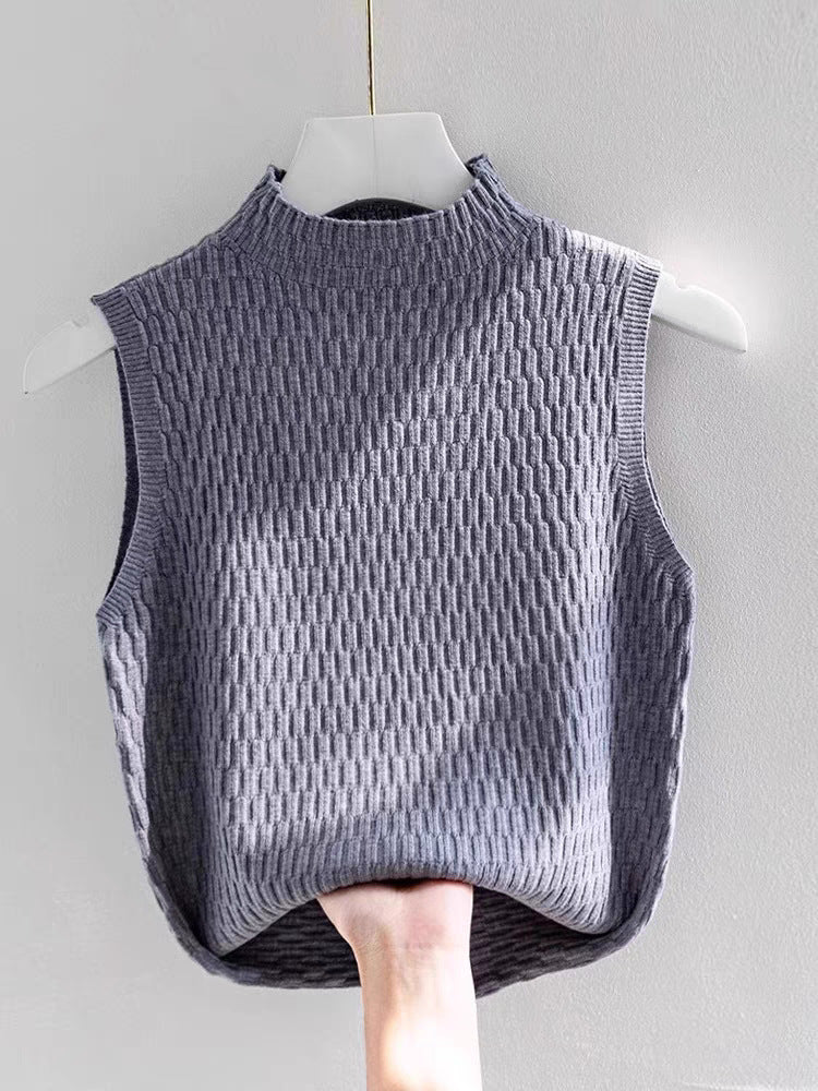 Core-Spun Semi-Turtleneck Knit Vest