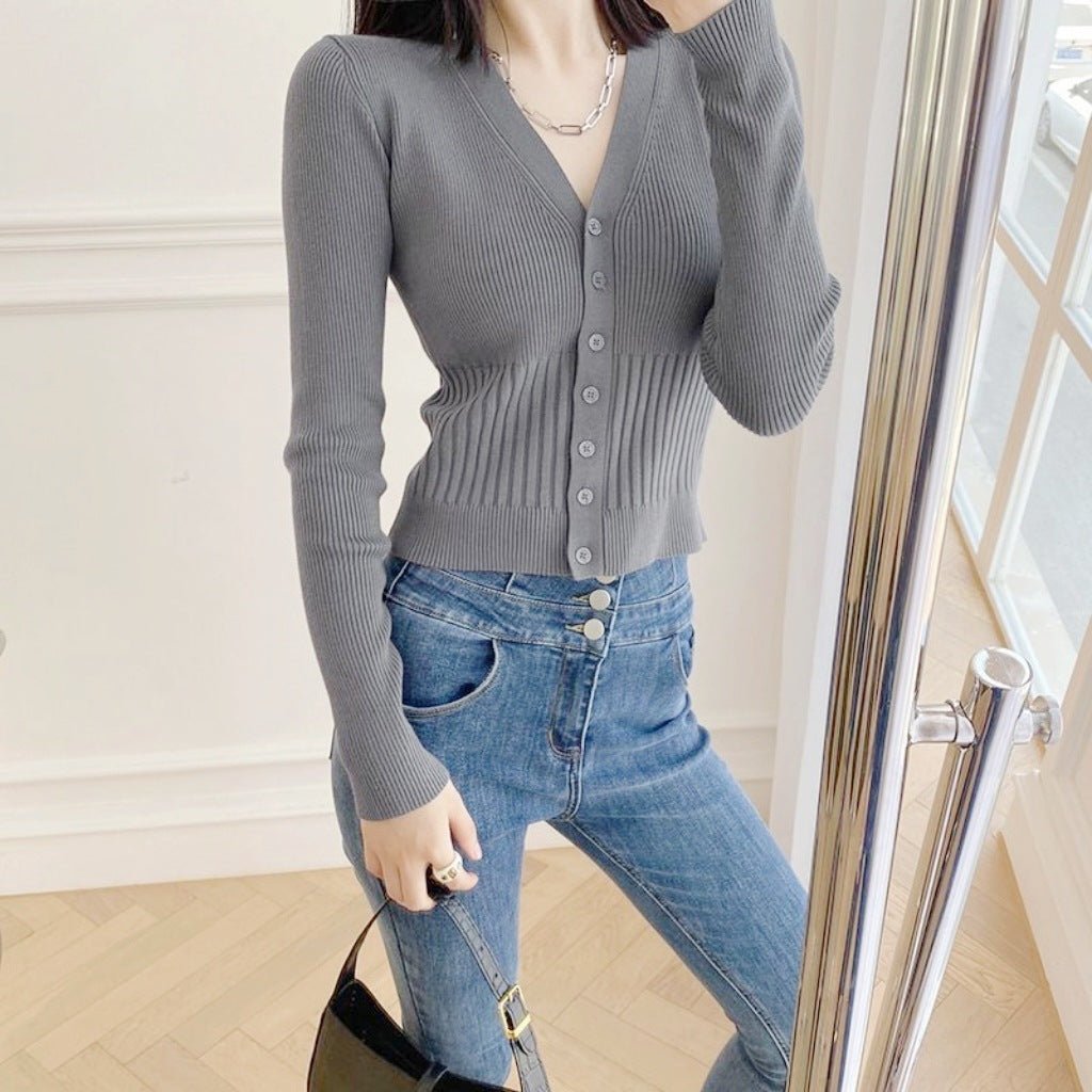 Slim V-Neck Single-Breasted Cardigan