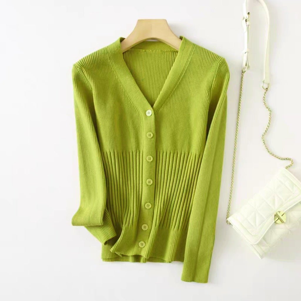 Slim V-Neck Single-Breasted Cardigan