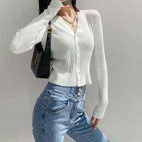Slim V-Neck Single-Breasted Cardigan