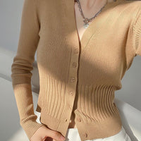 Slim V-Neck Single-Breasted Cardigan
