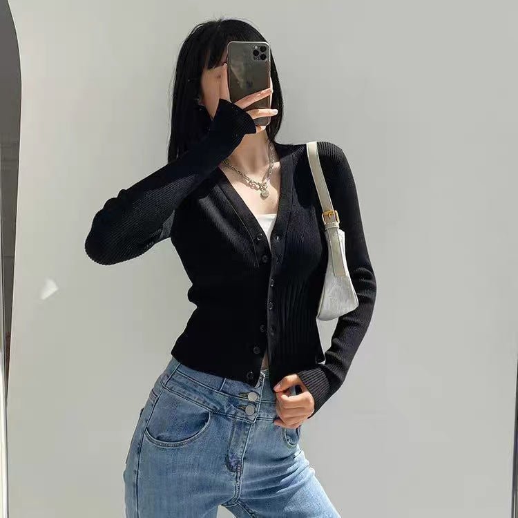 Slim V-Neck Single-Breasted Cardigan