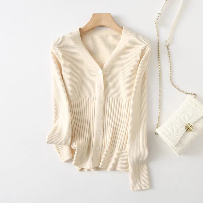 Slim V-Neck Single-Breasted Cardigan