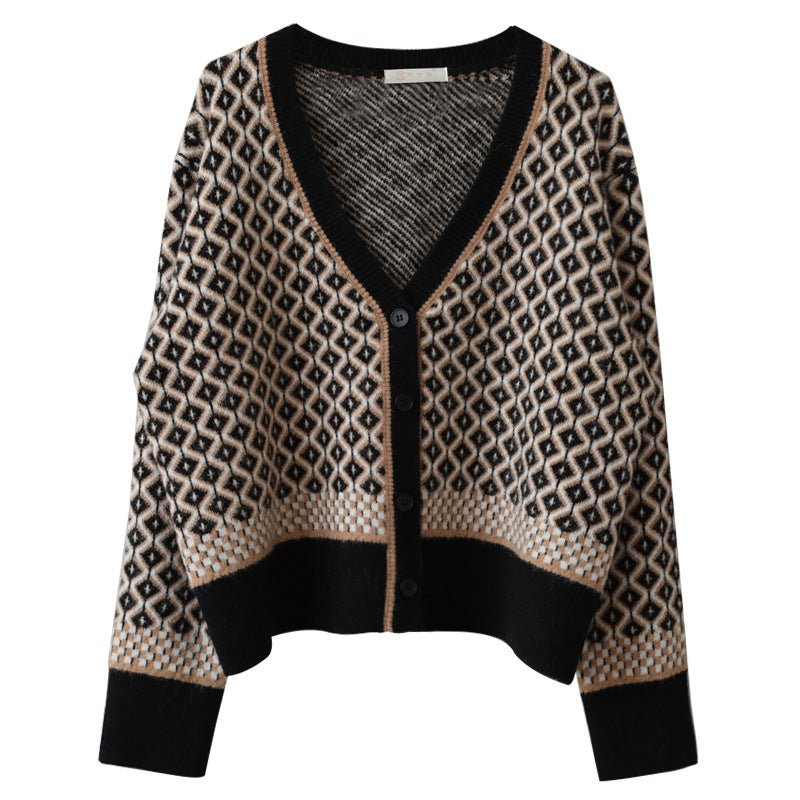 Thick Geometric V-Neck Cardigan