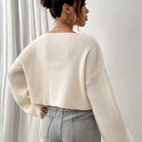 Cropped Loose Ribbed V-Neck Sweater