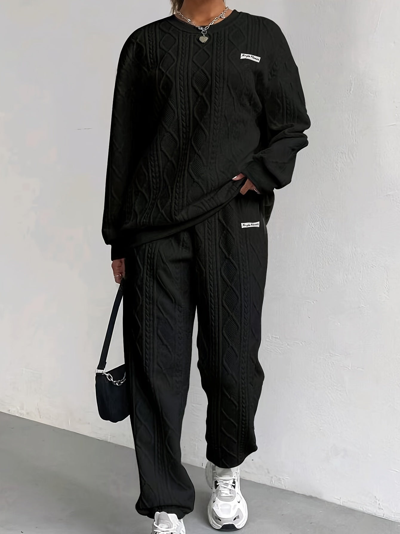 Textured Fabric Long Sleeve Sweatshirt & Pants Set