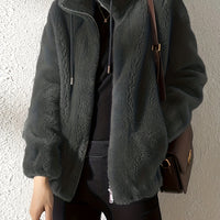 Solid Color Plush Zip-Up Knit Warm Casual Coat