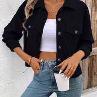 Chic Light Corduroy Button-Up Jacket with Ribbed Cuffs