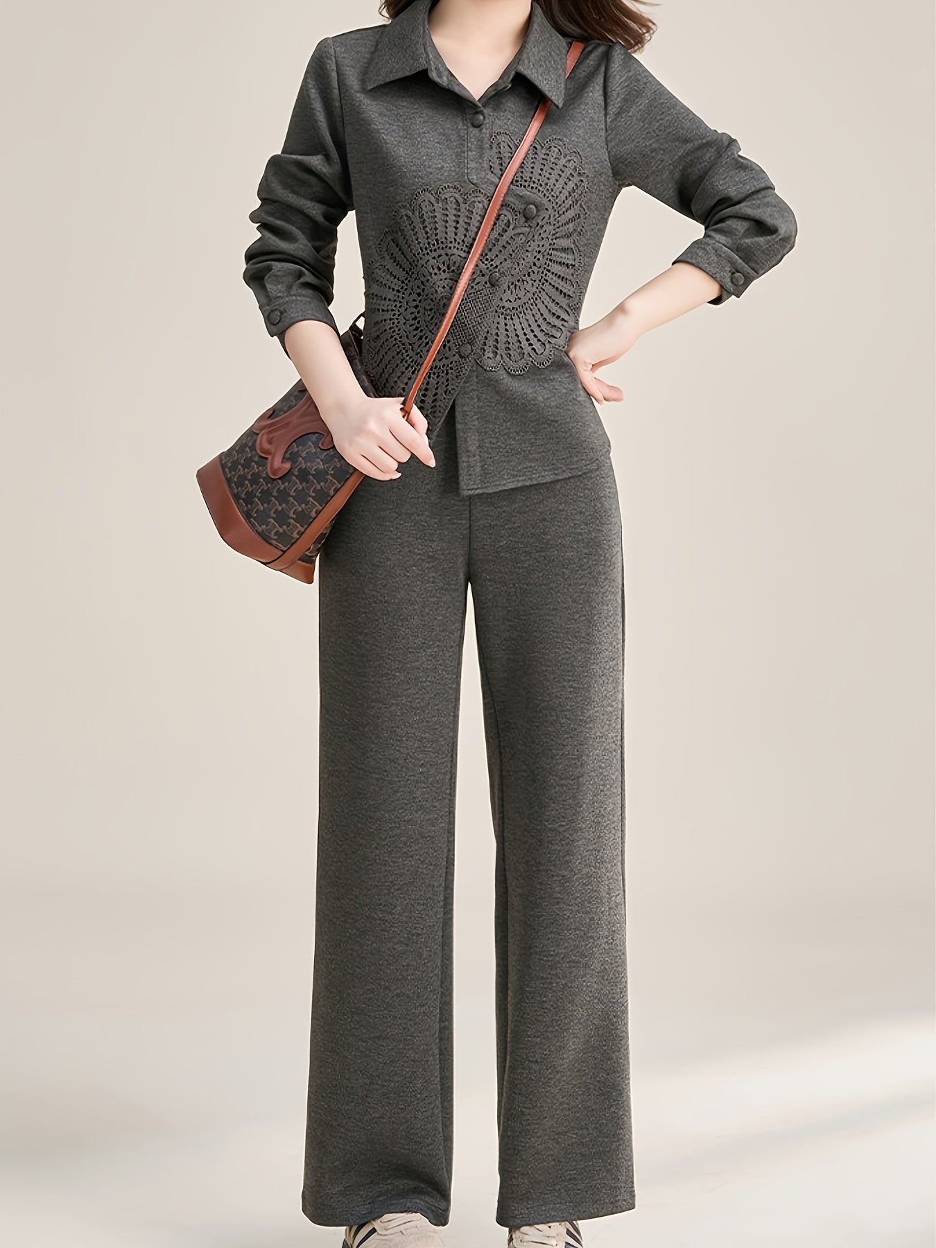 Warm Elegant Straight-Leg Pants Two-Piece Set