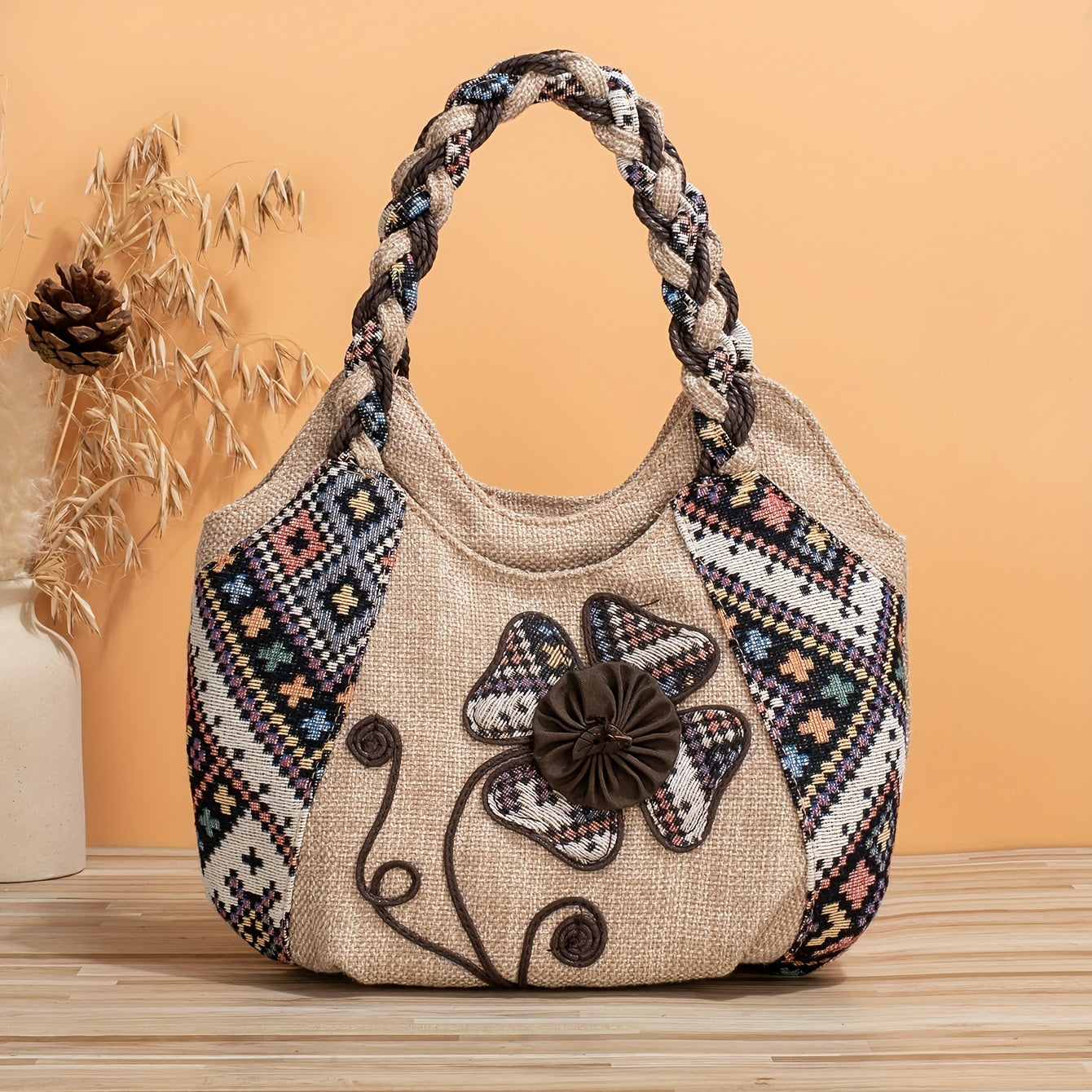 Vintage Embroidered Floral Hobo Bag