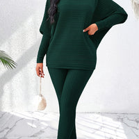 Elegant Solid Stand Collar Long Sleeve Knit Pants Set - Fall/Winter