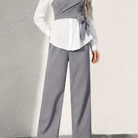 Solid Lapel Collar Pants Suit Set