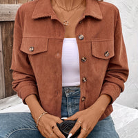 Chic Light Corduroy Button-Up Jacket with Ribbed Cuffs