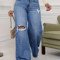 High-Waist Ripped Wide-Leg Bootcut Jeans