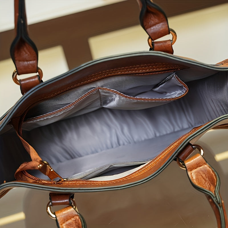 Retro Solid Color Handbag with Wide Boho Strap