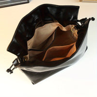 Black Drawstring Bucket Bag | Gold Hardware