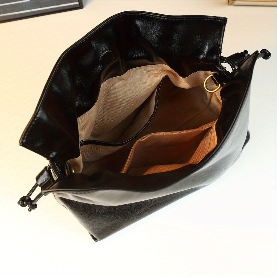 Black Drawstring Bucket Bag | Gold Hardware