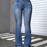 Flare Jeans - Vintage Washed Blue High-Stretch Denim