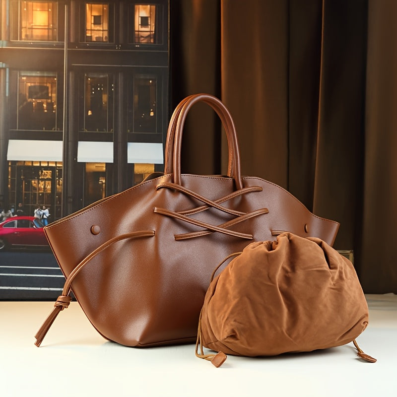 Large Drawstring Tote Bag | Elegant Shoulder & Crossbody