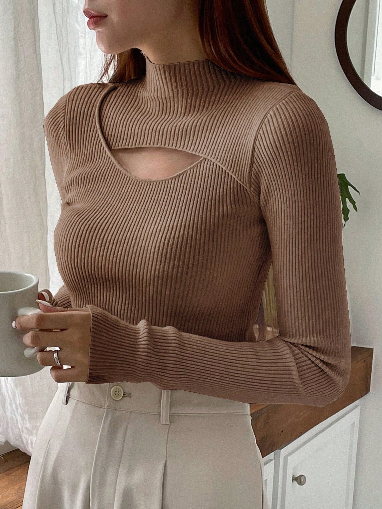 DAZY Hollow Semi-Turtleneck Pullover