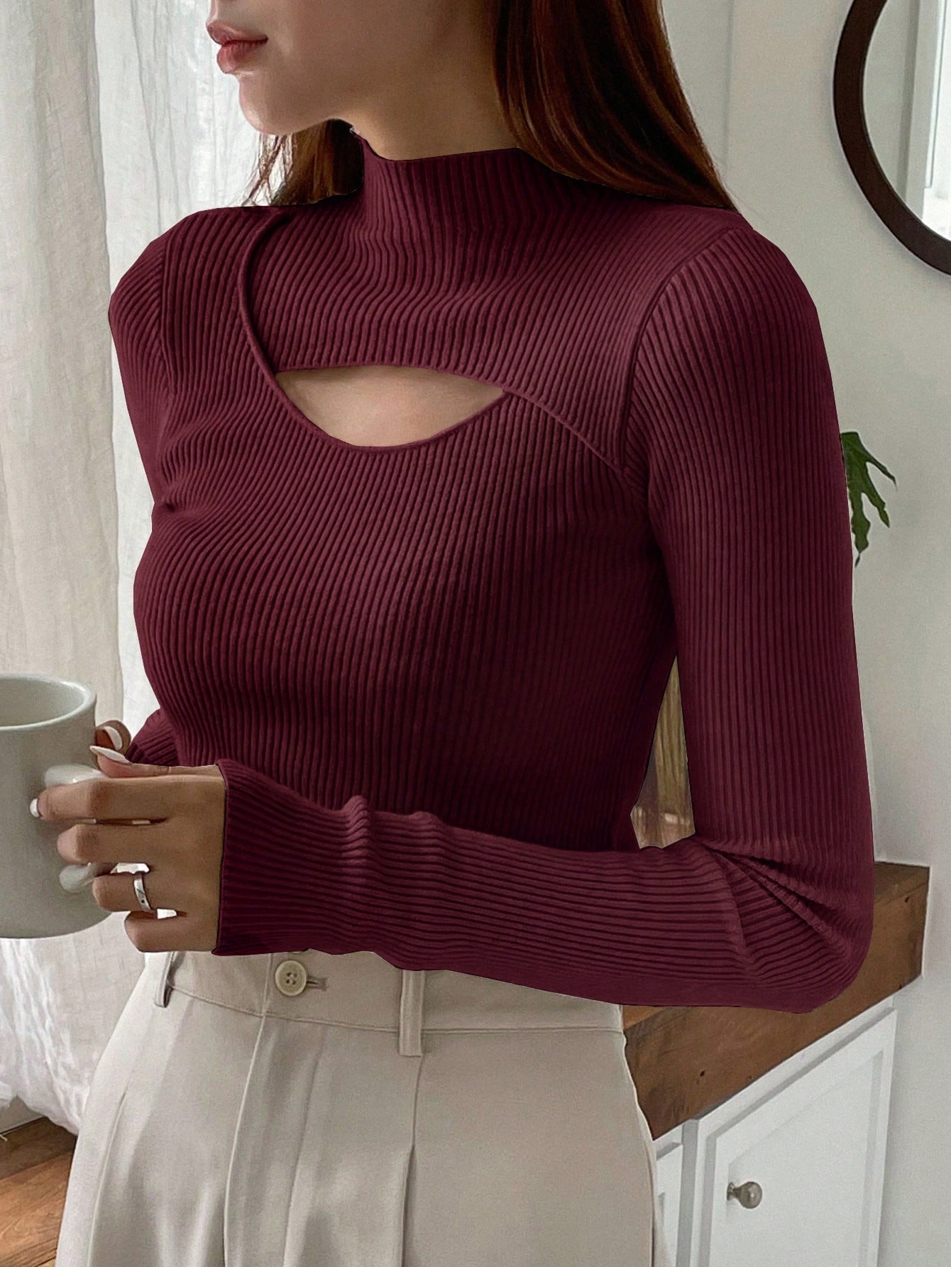DAZY Hollow Semi-Turtleneck Pullover