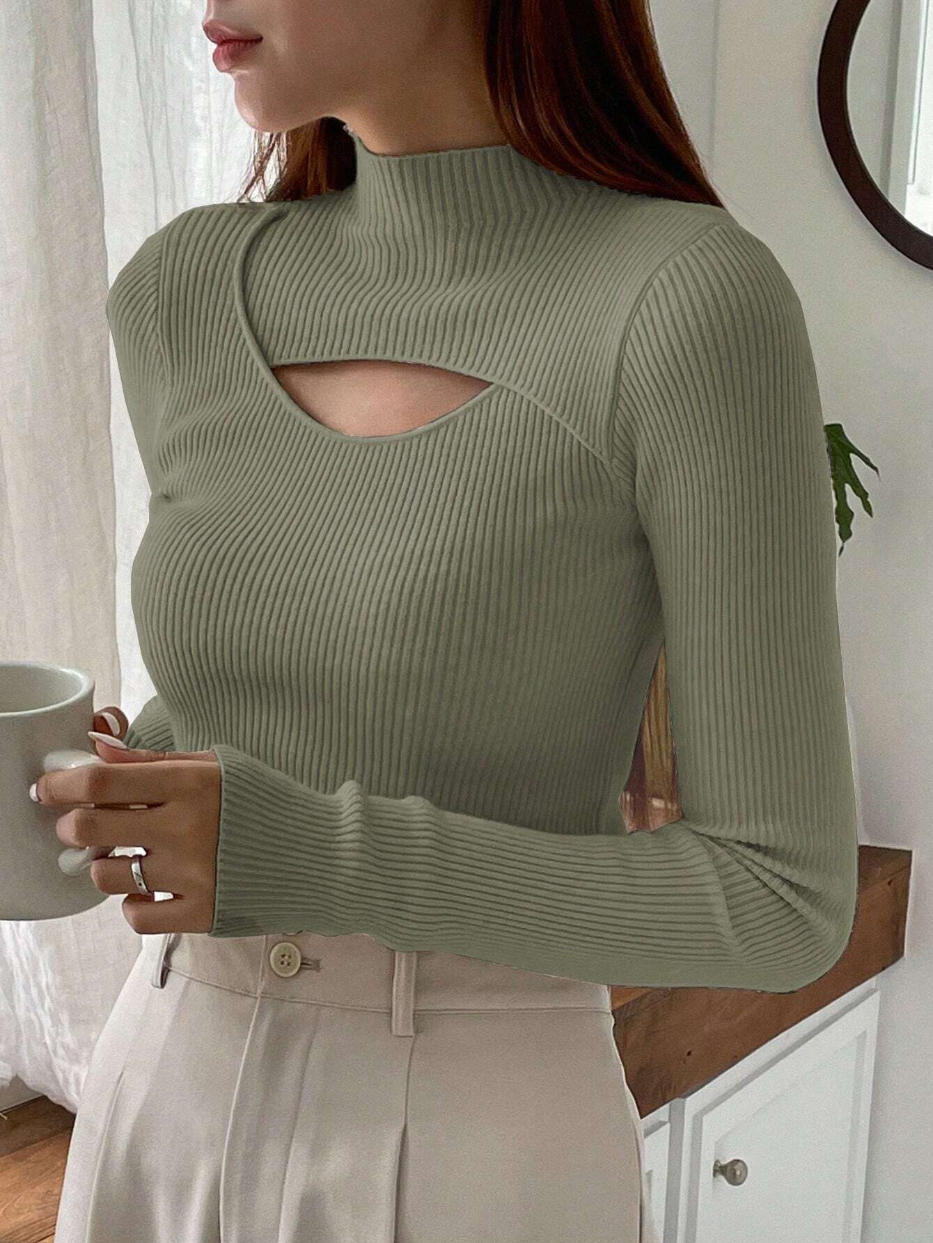 DAZY Hollow Semi-Turtleneck Pullover