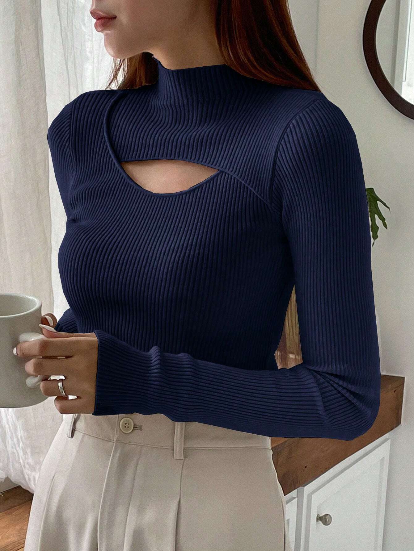 DAZY Hollow Semi-Turtleneck Pullover