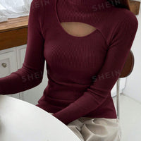 DAZY Hollow Semi-Turtleneck Pullover