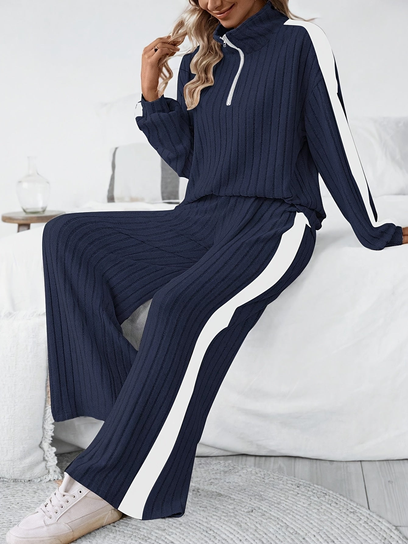 High Neck Knit Set - Casual Winter Two-Piece with High Elasticity