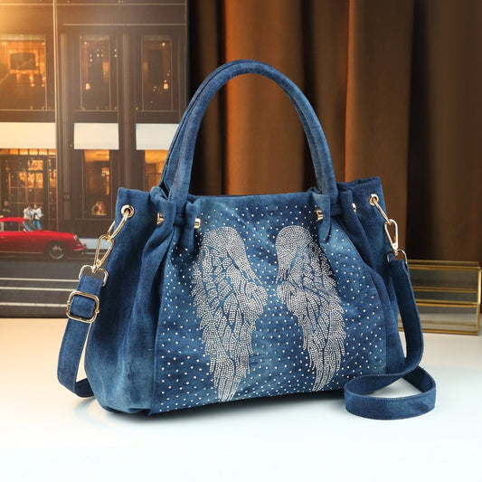 Vintage Denim Tote Bag | Angel Wings
