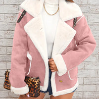 Soft Pink & White Lapel Jacket - Winter Coat
