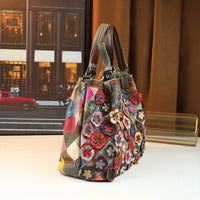 Multicolor Floral Leather Tote Bag with Detachable Strap