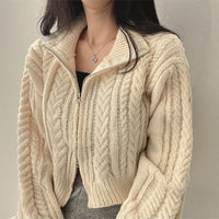 Double Zipper Twist Knit Cardigan