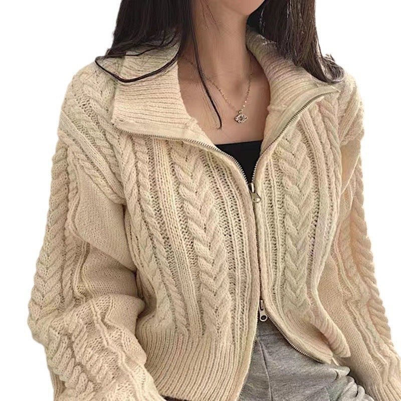 Double Zipper Twist Knit Cardigan
