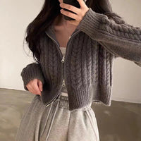Double Zipper Twist Knit Cardigan