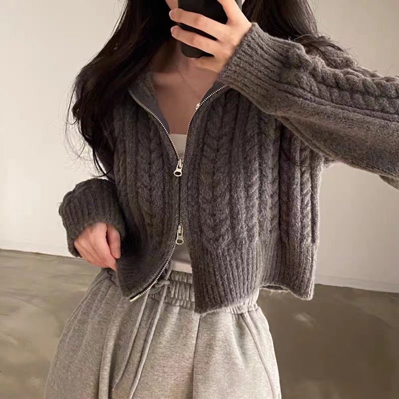 Double Zipper Twist Knit Cardigan
