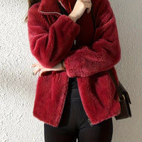 Solid Color Plush Zip-Up Knit Warm Casual Coat