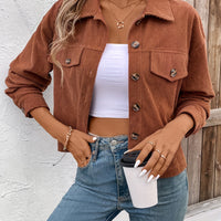Chic Light Corduroy Button-Up Jacket with Ribbed Cuffs